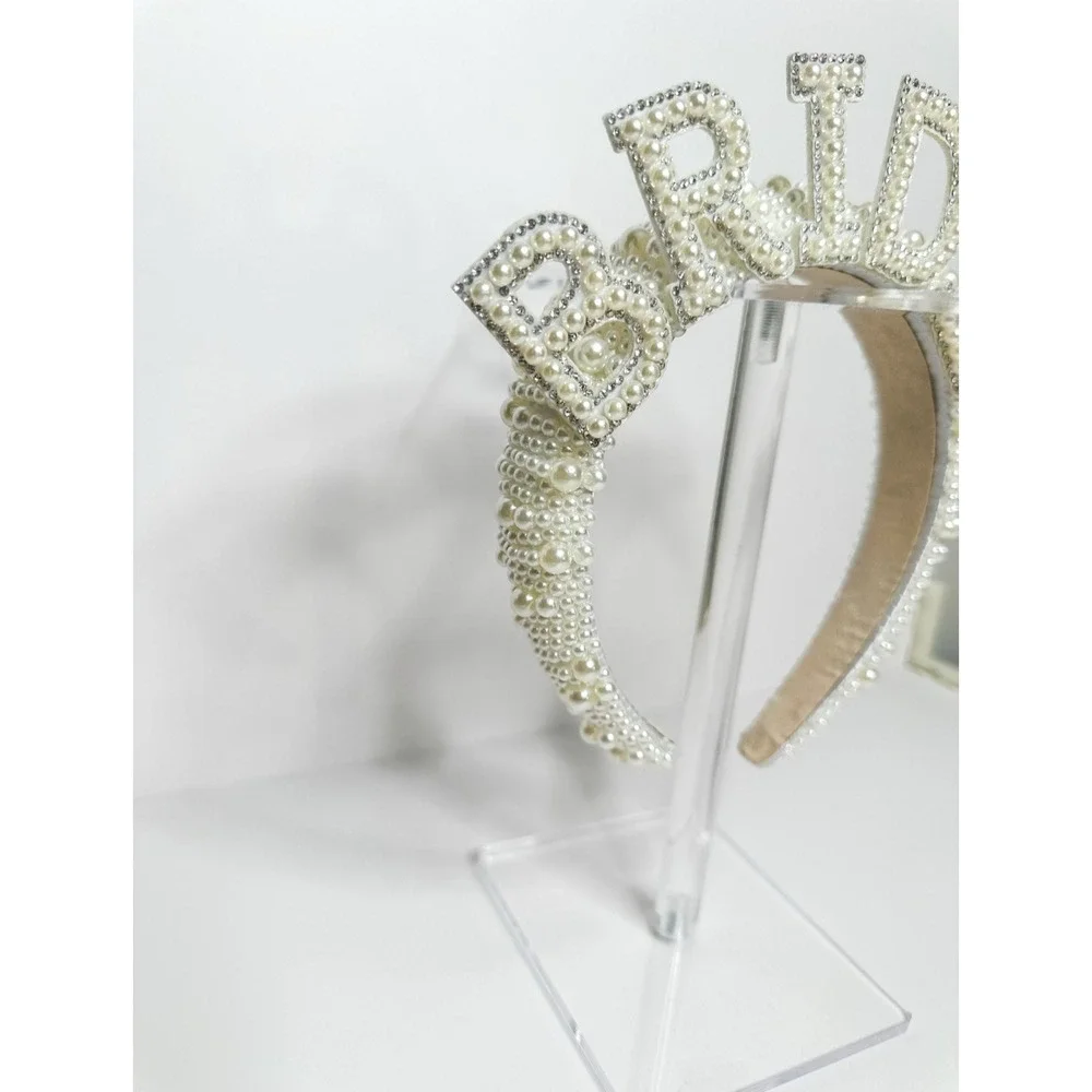 Bride Headband Women's Tiara Pearl Rhinestone Crown Bachelorette Party Accessory